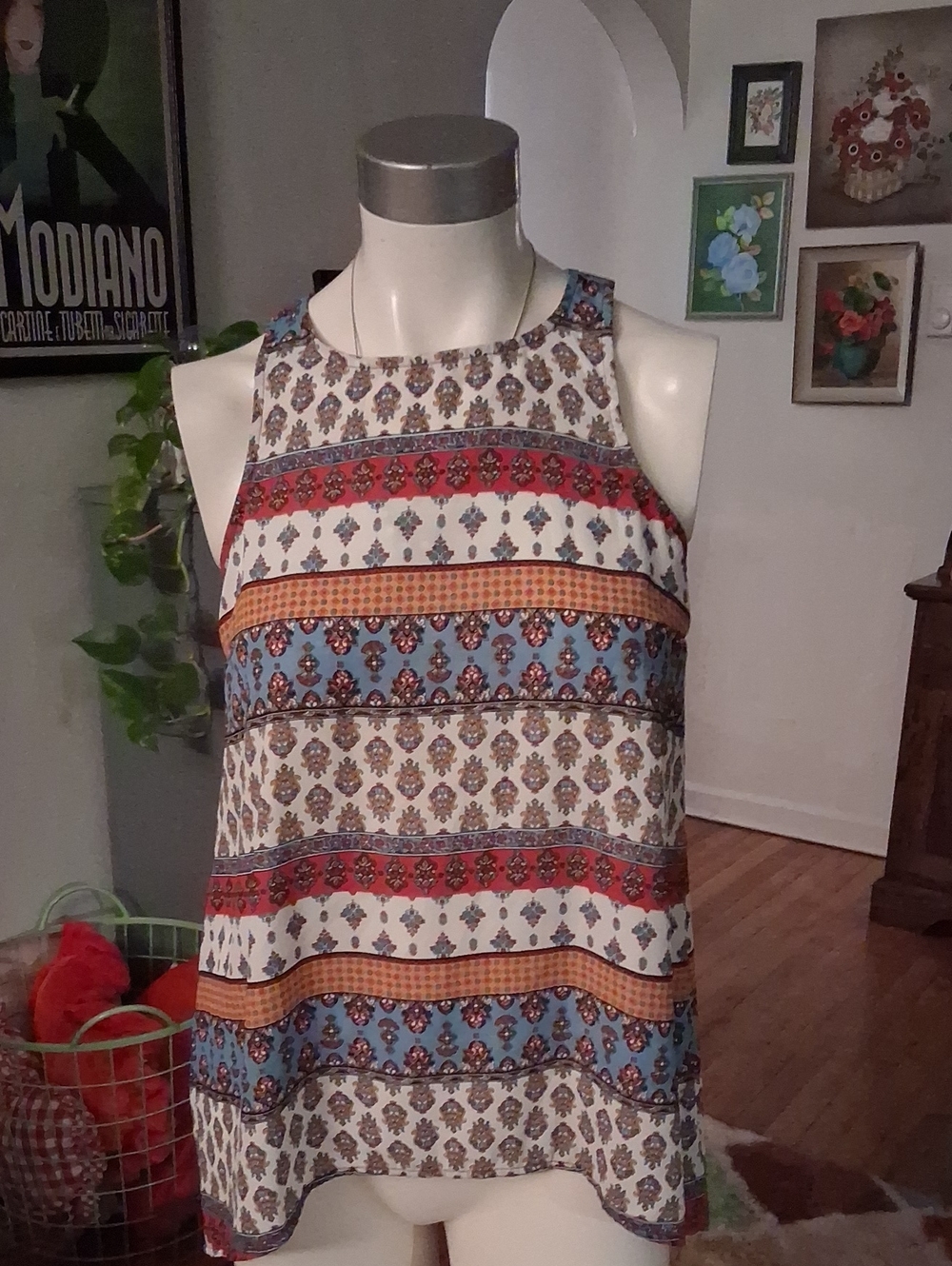 Pink Rose Multicolor Striped Boho Tank Top